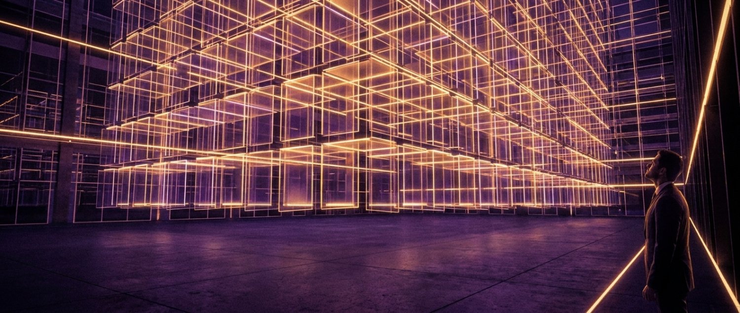 A protective dome of light over the business during a data storm