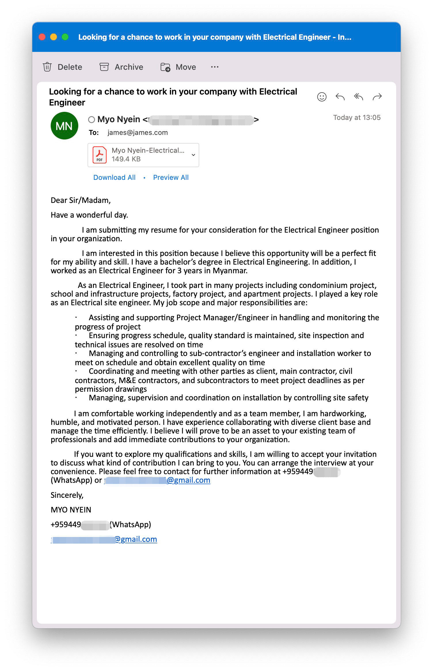 resume we received