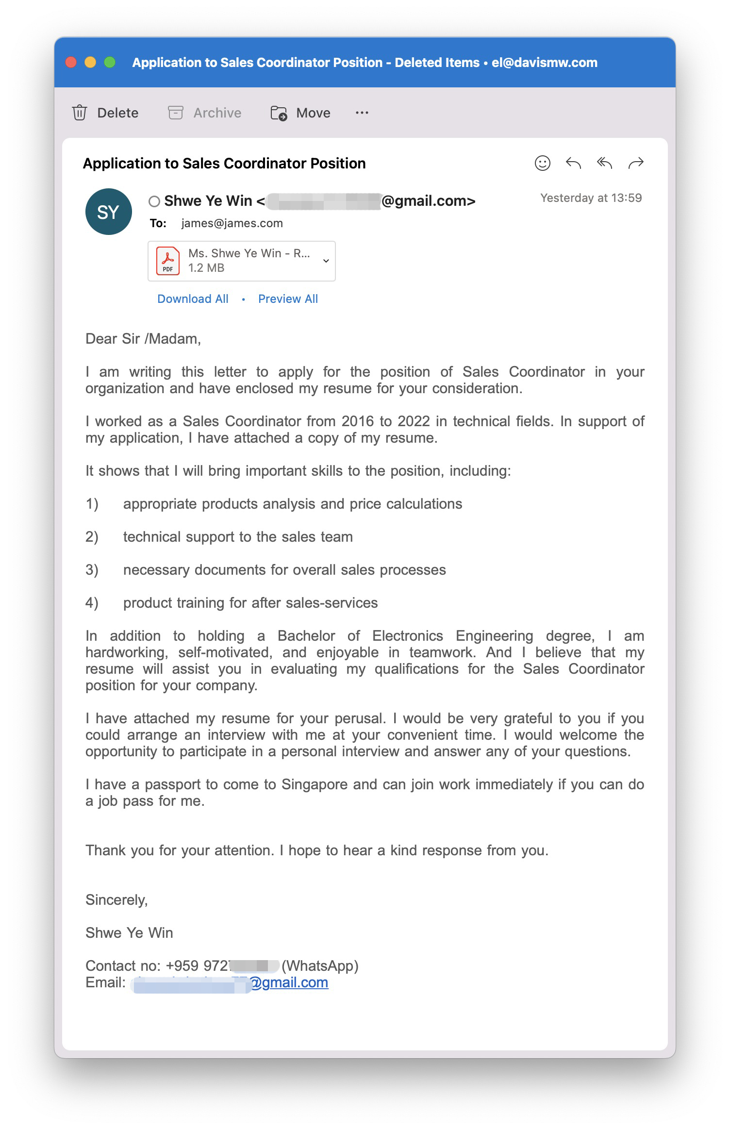 resume we received